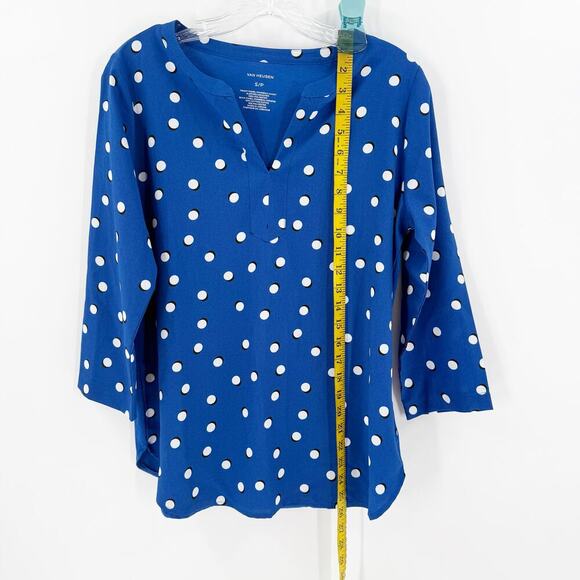Van Heusen Blue Polka Dot V-Neck Pullover Career Blouse Women's Size Small - Picture 6 of 8